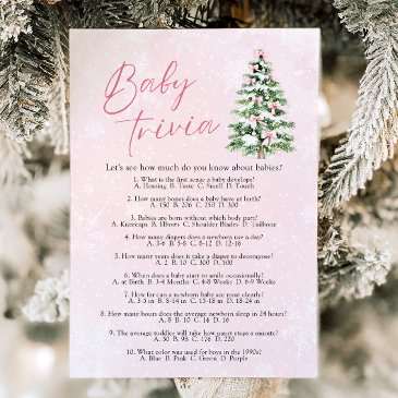 pink bows christmas baby shower baby trivia game invitation
