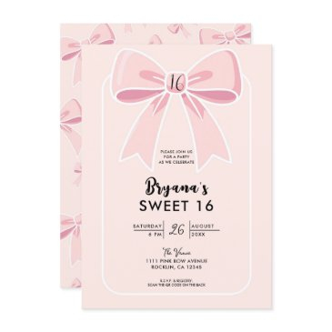 pink bows cute coquette cottage chic sweet 16 invitation