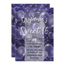 Small Pink Bubble Hearts Cute Girly 90's Birthday Party Invitation Front View