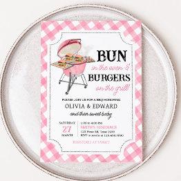 Small Pink Burger Bbq Baby Shower Invitation Front View