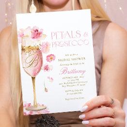 Small Pink Champagne Floral Bridal Shower Invitation Front View