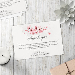 Small Pink Cherry Blossom Floral Elegant Chic Wedding Thank You Invitations Front View