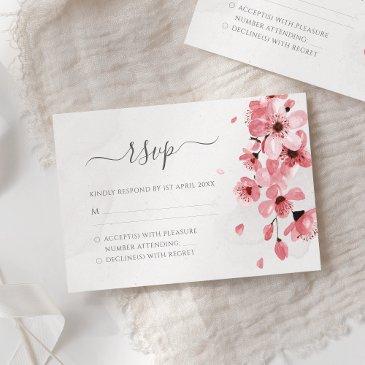 pink cherry blossom watercolor floral wedding rsvp invitations