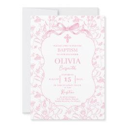 Small Pink Chinoiserie Baptism Girl Invitation Front View
