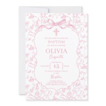 pink chinoiserie baptism girl invitation
