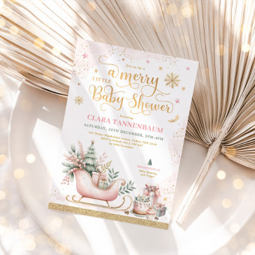 pink christmas sleigh | a merry little baby shower invitation