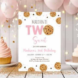 Small Pink Cookie Two Sweet Second Birthday Invitation Front View