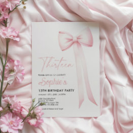Small Pink Coquette Bow 13th Birthday Invitation Front View