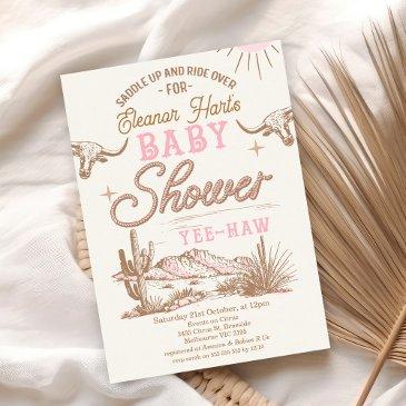 pink desert wild west western girls baby shower invitation