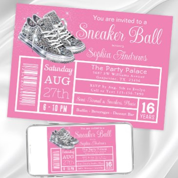 pink diamond sneaker ball birthday party invitation