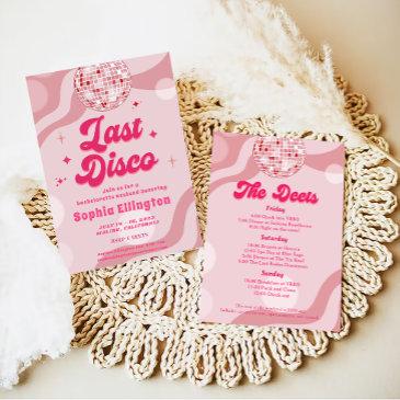 pink disco retro bachelorette weekend itinerary invitation