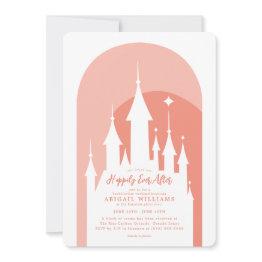Small Pink Disney Princess Castle Bachelorette Party Invitation Front View