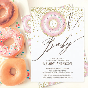 pink donut oh baby girls baby shower invitation