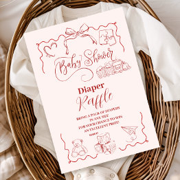 Small Pink Doodle Toys Bow Baby Shower Diapper Raffle Enclosure Invitations Front View