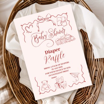 pink doodle toys bow baby shower diapper raffle enclosure invitations