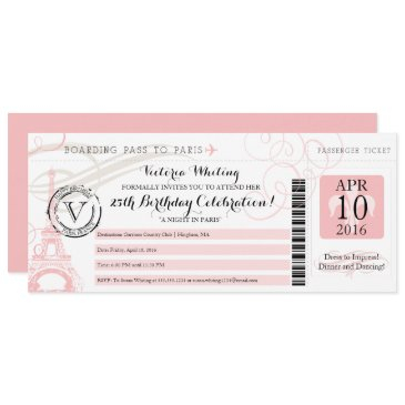 pink eiffel tower night in paris birthday party invitation