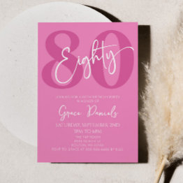 Small Pink Eighty 80th Eightieth Birthday Party Invitation Front View