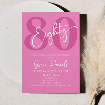 pink eighty 80th eightieth birthday party invitation