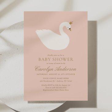 pink elegant swan baby shower invitation