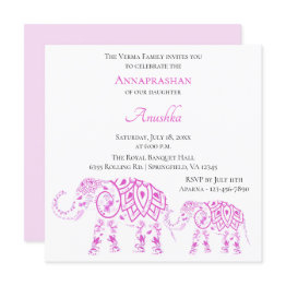 Small Pink Elephants Annaprashan | First Rice Invitation Front View