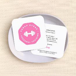 Small Pink Emblem Personal Trainer Training Business Ca Square Business Invitations Front View