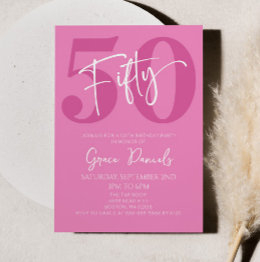 Small Pink Fifty 50th Fiftieth Birthday Party Invitation Front View