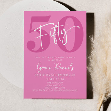 pink fifty 50th fiftieth birthday party invitation