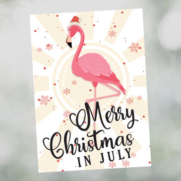 pink flamingo christmas in july greeting invitations