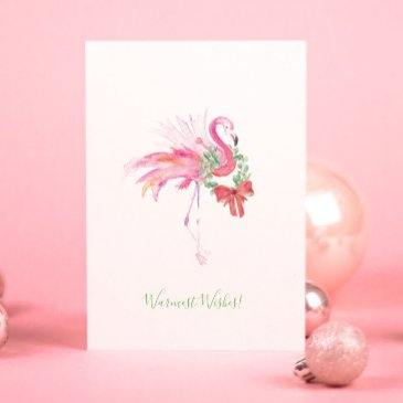 pink flamingo with wreath beach christmas invitations