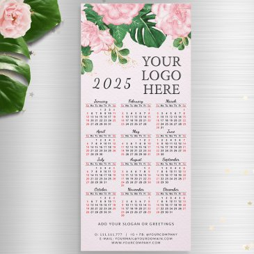 pink floral 2025 calendar magnet add business logo