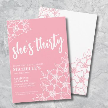 pink floral 30th birthday party invitation