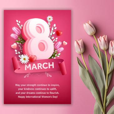pink floral 8 march international womens day holiday invitations