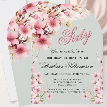 pink floral arch elegance 60th birthday party invitation