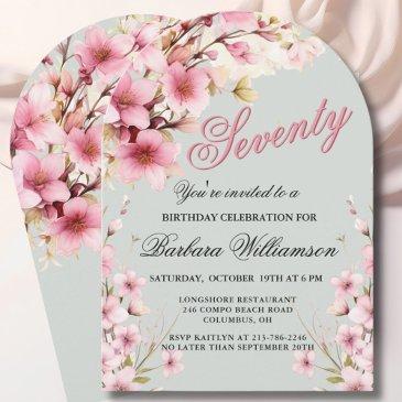pink floral arch elegance 70th birthday party invitation
