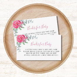 Small Pink Floral Books For Baby Shower Enclosure Invitations Front View