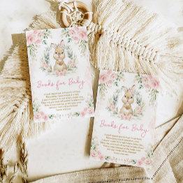 Small Pink Floral Bunny Rabbit Books For Baby Girl Enclosure Invitations Front View