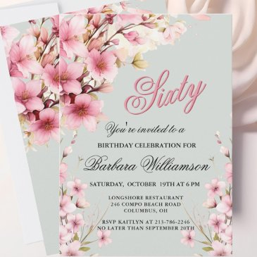 pink floral elegance 60th birthday party invitation