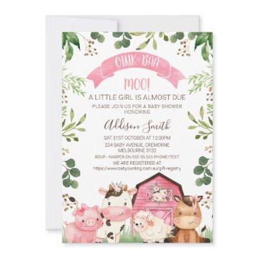 pink floral greenery farm barn baby shower invitation