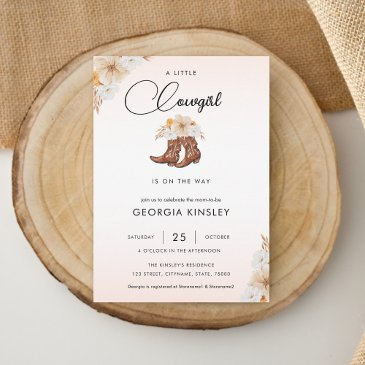pink floral little cowgirl western baby shower invitation