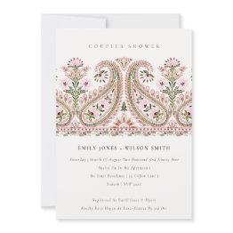 Small Pink Floral Paisley Motif Couples Shower Invite Front View