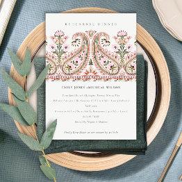 Small Pink Floral Paisley Motif Rehearsal Dinner Invite Front View