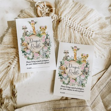 pink floral safari jungle baby girl diaper raffle enclosure invitations