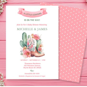 pink floral western cowgirl baby shower  invitation
