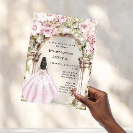 Small Pink Florals Arch Dress Clear Sweet 16 Acrylic Invitations Front View