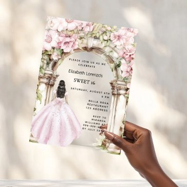 pink florals arch dress clear sweet 16 acrylic invitations