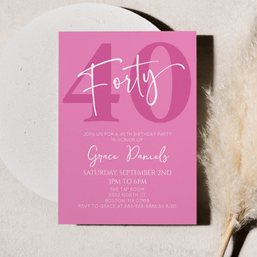 pink forty 40th fortieth birthday party invitation
