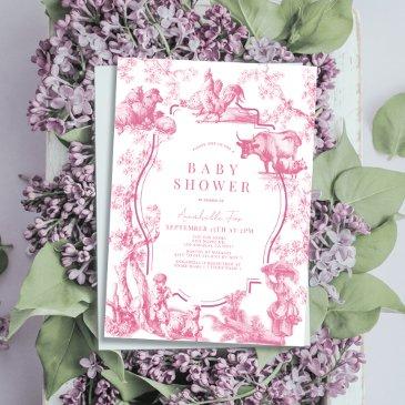 pink french country farm animal girl baby shower invitation