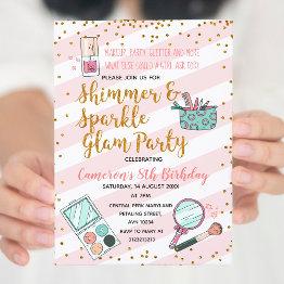 Small Pink Girl Glam Makeup Birthday Party Invitation Front View