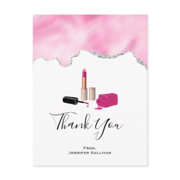 pink glam lipstick & nail polish thank you postinvitations