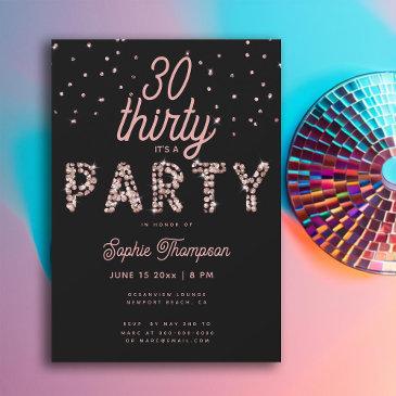 pink glam rhinestones calligraphy 30th birthday invitation